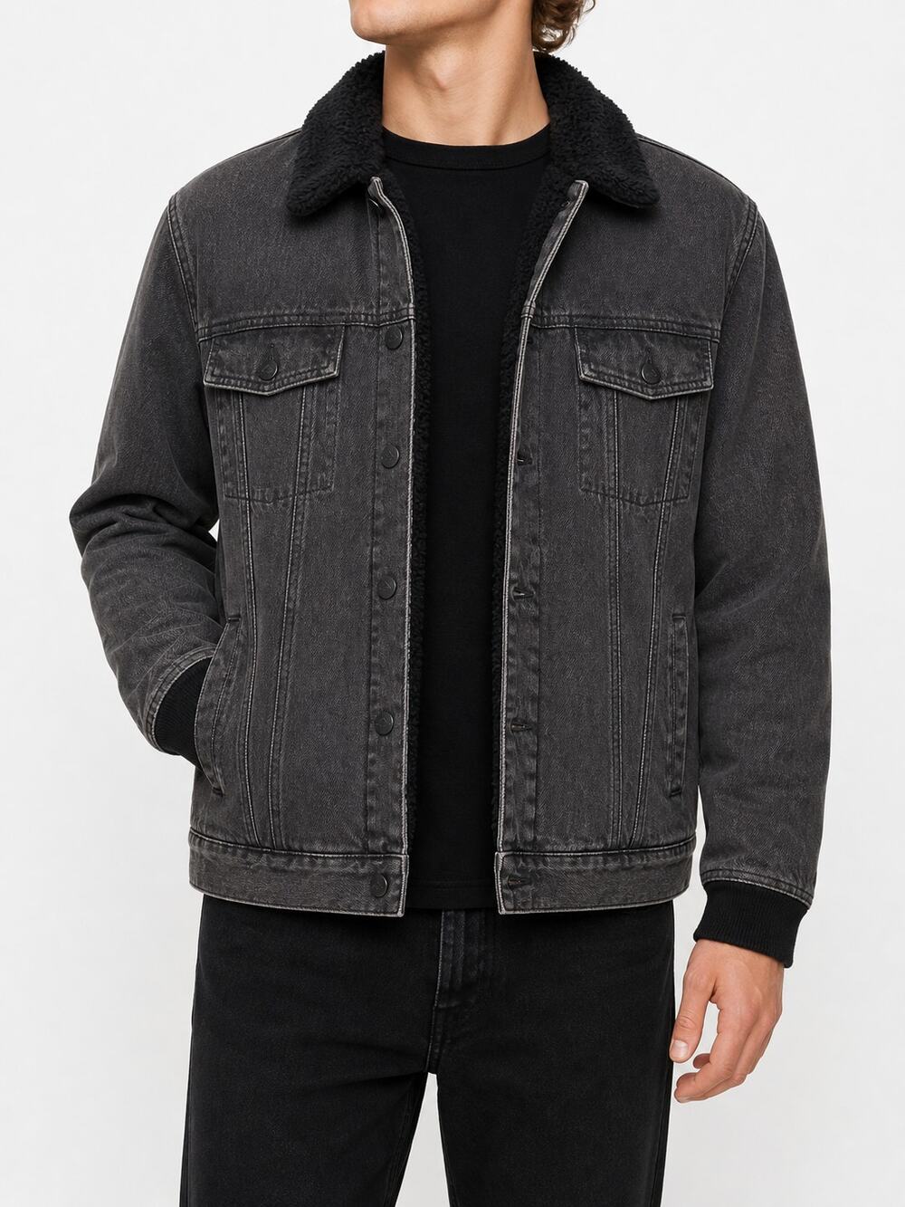Emerica Heres Johnny Jacket Sherpa Denim Trucker Mens M Streetwear Skate Biker